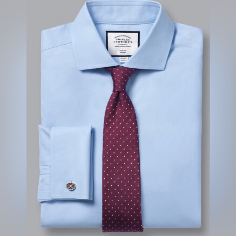 New Charles Tyrwhitt-Non-Iron-Spread Collar Extra Slim Fit - French Cuff - Blue